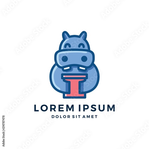 gift hippo mascot cartoon character logo vector illustration
