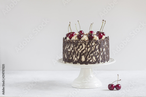 Homemade german cake - Black forest, with chocolate decoration.