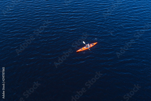 Aerial view of a sea Kayaking trip on the lake