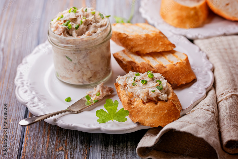 Slices of toast with fish pate Slices of toast with fish pate