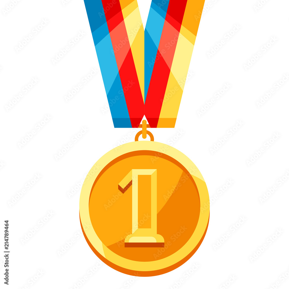 Gold medal with multi colored ribbon. Gold medal with multi colored ribbon.