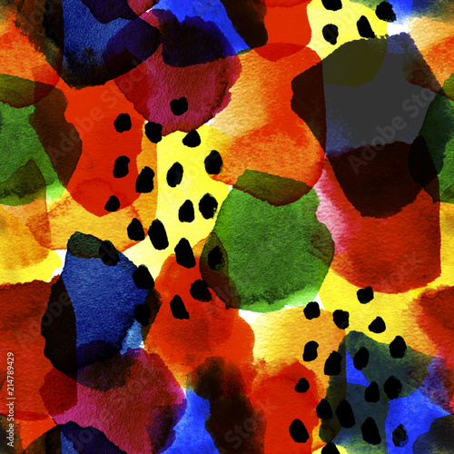 Seamless watercolour abstract spots and dots colourful pattern for fabric, wrapping, textile, craft