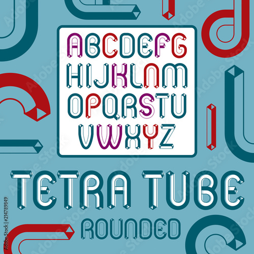 Vector trendy vintage capital English alphabet letters collection. Funky rounded font,  typescript can be used in art creation. Created with carton tube style,  trigonometry design.