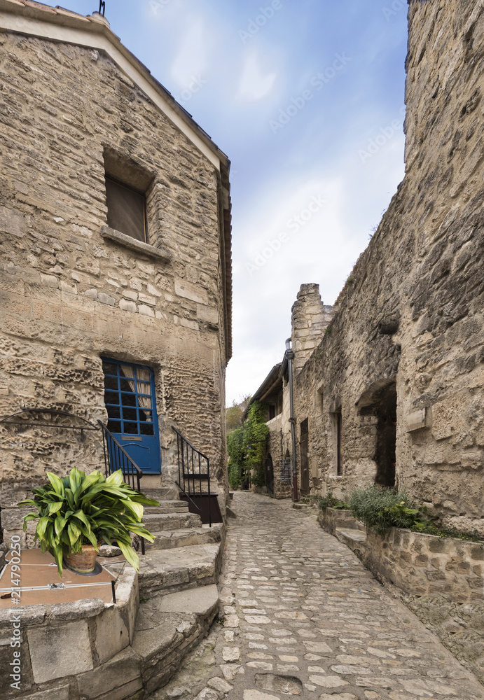 Street of the Village Les Baux-de-Provence. Bouches du Rhone, Provence, France, Europe.