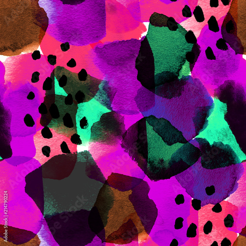 Seamless watercolour abstract spots and dots magenta pattern for fabric, wrapping, textile, craft