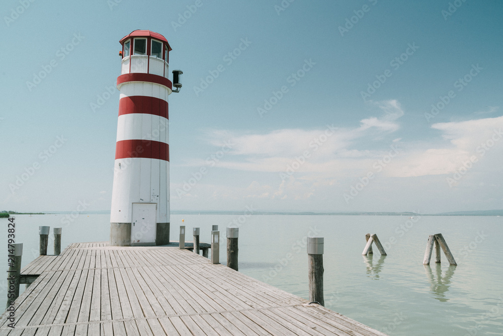 Lighthouse in Podersdorf am See, lake Neusiedler See, Burgenland, Austria