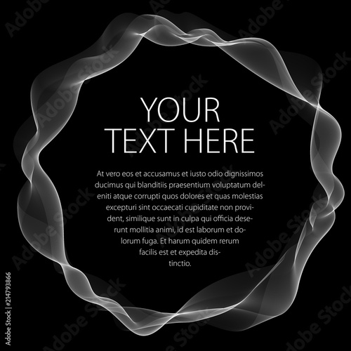 Flowing smooth linear frame in a shape of circle. Vector abstract artistic beautiful background with copy space for text.  Isolated over black background.