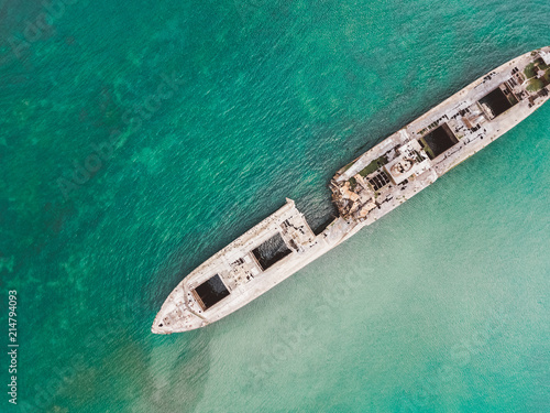 Aerial Drone View Of Old Shipwreck Ghost Ship Vessel © radub85