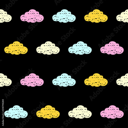 Doodle clouds seamless pattern background. Abstract clouds swatch  for card, invitation, poster, textile, bag print, modern workshop advertising, t shirt etc.