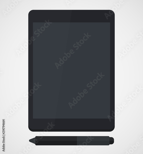 Tablet and Stylus pen isolated on white background flat design