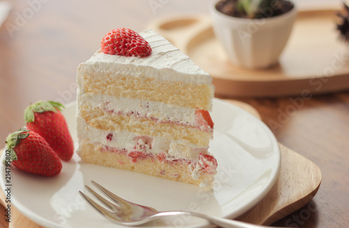 Closeup Piece of Strawberry Cake