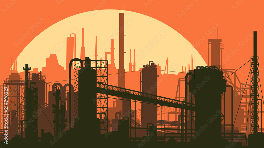 Horizontal stylized illustration industrial part of city. Horizontal stylized illustration industrial part of city.