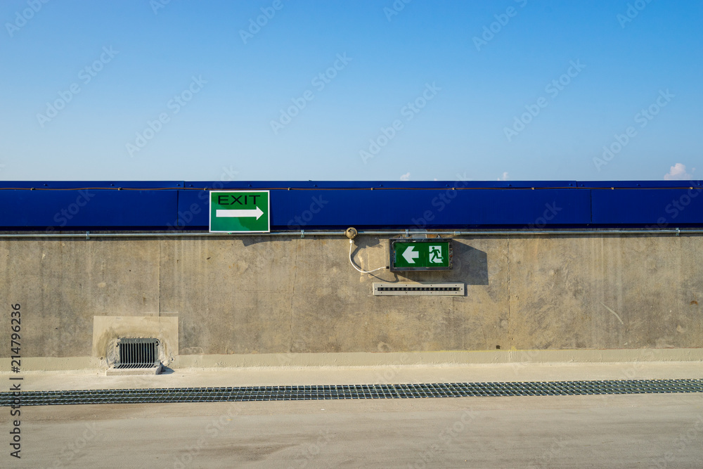exit sign and fire eascape in car parking