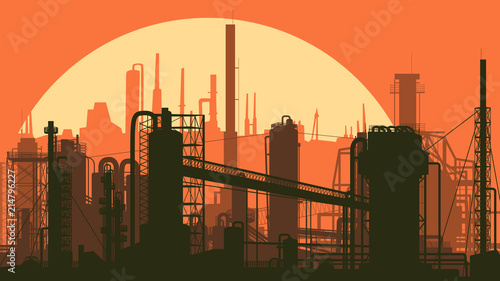 Horizontal stylized illustration industrial part of city.