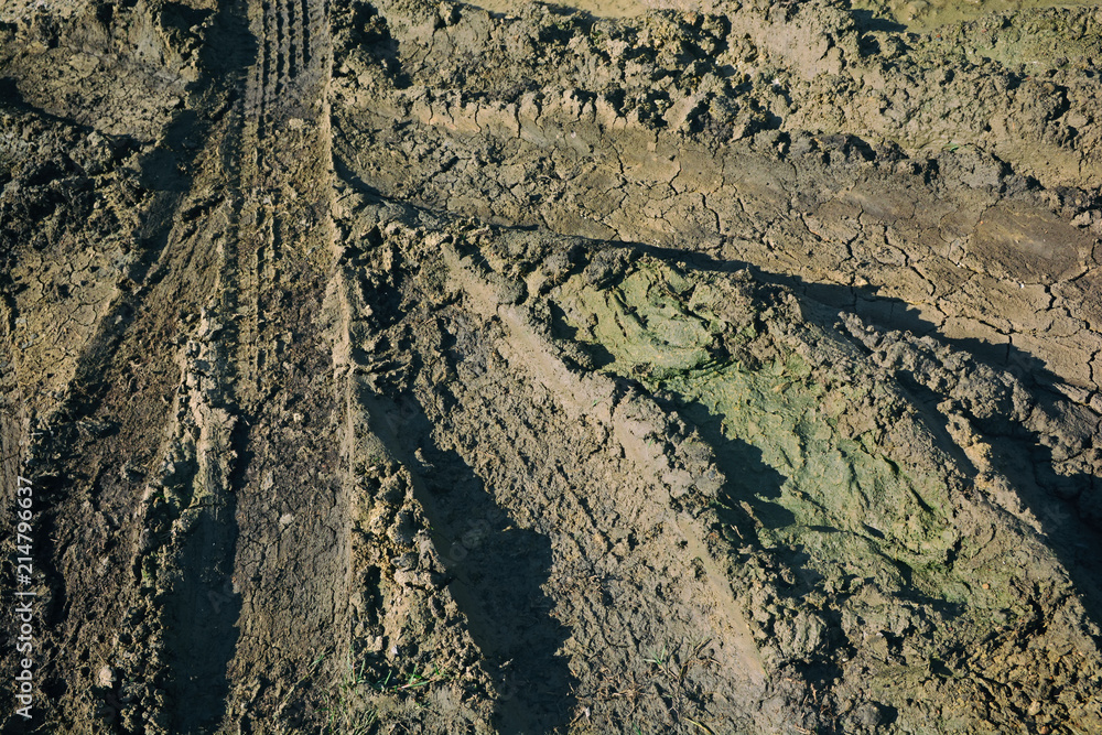 focus on wheel trail on the ground focus on wheel trail on the ground
