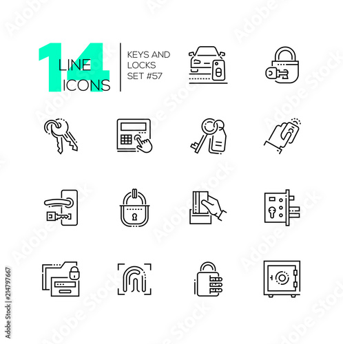 Keys and locks - modern thin line design icons set