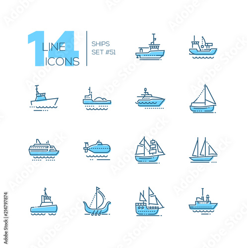Water transport - thin line design icons set