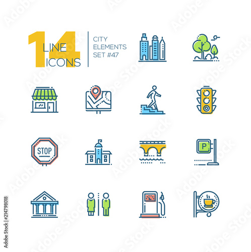 City elements - set of line design style colorful icons