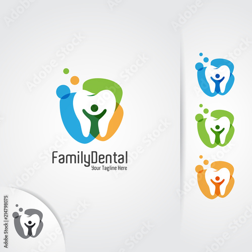 Dental logo design. Teeth and family vector concept for dentist, dental clinic and dental care.