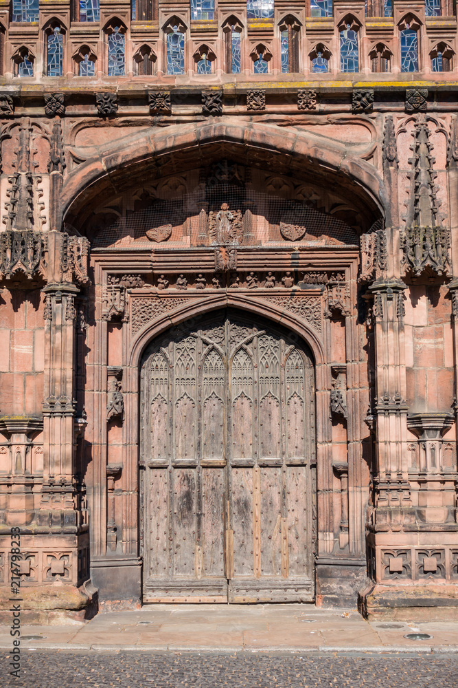 West front entrance to the historic Chester Cathedral at St Werburgh Street. City of Chester, England. 