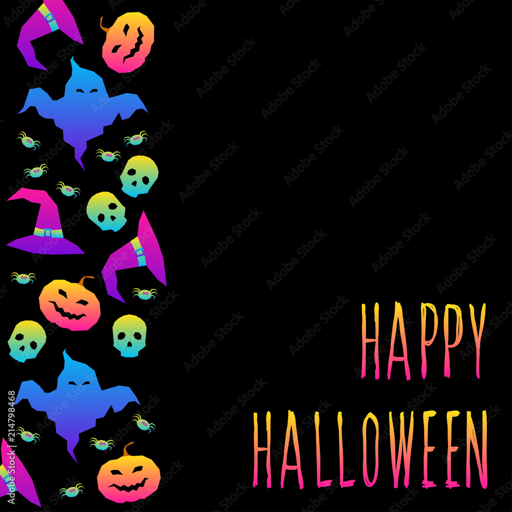 Abstract rainbow happy halloween card background. Modern pattern for halloween card, party invitation, wallpaper, holiday shop sale,  bag print, t shirt, workshop advertising etc.