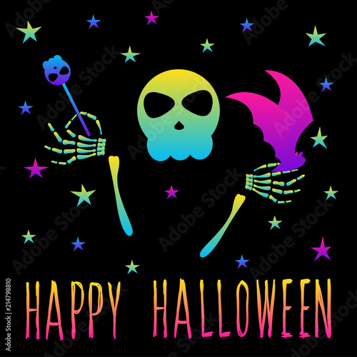 Abstract rainbow happy halloween card background. Modern pattern for halloween card, party invitation, wallpaper, holiday shop sale,  bag print, t shirt, workshop advertising etc.