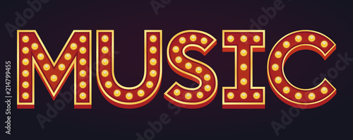 Music banner alphabet sign marquee light bulb vintage