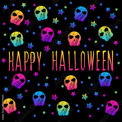 Abstract rainbow happy halloween card background. Modern pattern for halloween card, party invitation, wallpaper, holiday shop sale,  bag print, t shirt, workshop advertising etc.
