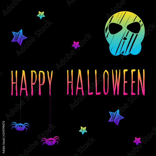 Abstract rainbow happy halloween card background. Modern pattern for halloween card, party invitation, wallpaper, holiday shop sale,  bag print, t shirt, workshop advertising etc.