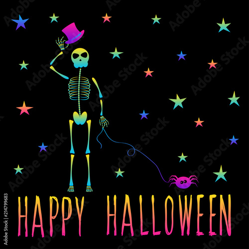 Abstract rainbow happy halloween card background. Modern pattern for halloween card, party invitation, wallpaper, holiday shop sale,  bag print, t shirt, workshop advertising etc.