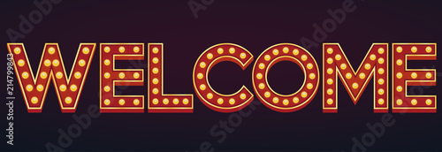 WELCOME banner alphabet sign marquee light bulb vintage