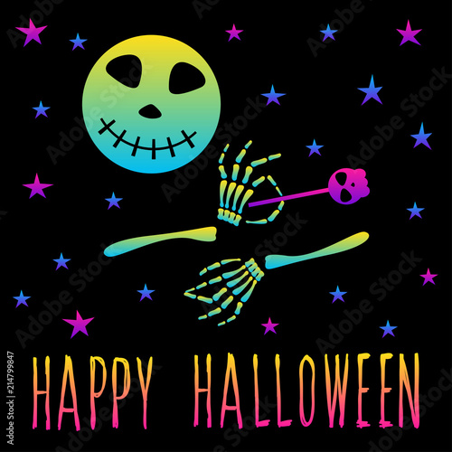 Abstract rainbow happy halloween card background. Modern pattern for halloween card, party invitation, wallpaper, holiday shop sale,  bag print, t shirt, workshop advertising etc.