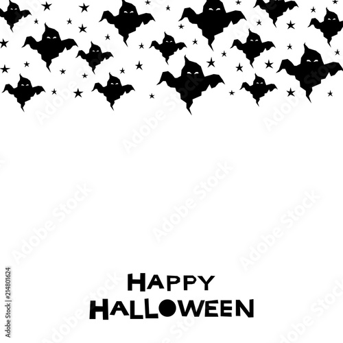 Abstract monochrome happy halloween card background. Modern black and white pattern for halloween card, party invitation, wallpaper, holiday shop sale, bag print, t shirt, workshop advertising etc.