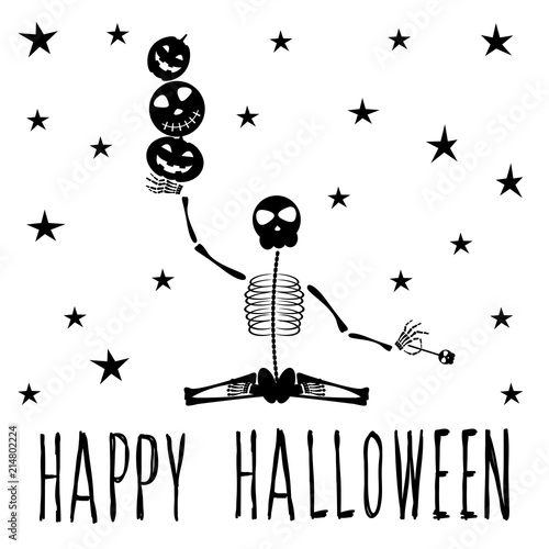 Abstract monochrome happy halloween card background. Modern black and white pattern for halloween card, party invitation, wallpaper, holiday shop sale,  bag print, t shirt, workshop advertising etc.