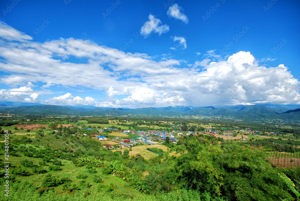 view scenary, view point, bird eye view of Pai district in Mae Hong Sorn, Thailand
