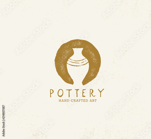 Handmade Clay Pottery Workshop. Artisanal Creative Craft Sign Concept. Organic Illustration On Textured Background