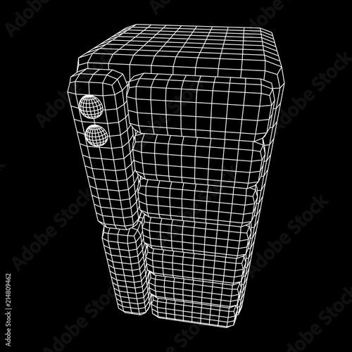 Hardware equipment telecommunication server. Data center storage room object. Computer database tower. Internet industry cluster. Wireframe low poly mesh vector illustration