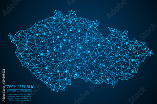A map of Czech Republic consisting of 3D triangles, lines, points, and connections. Vector illustration of the EPS 10.