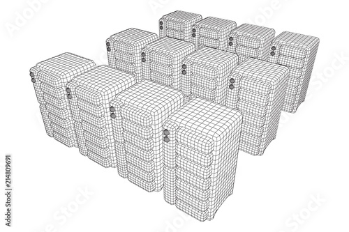 Hardware equipment telecommunication server. Data center storage room object. Computer database tower. Internet industry cluster. Wireframe low poly mesh vector illustration