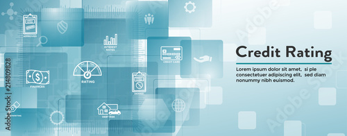 Credit Rating Header Web Banner with Debt, Credit Card, & Credit Score Icon Set