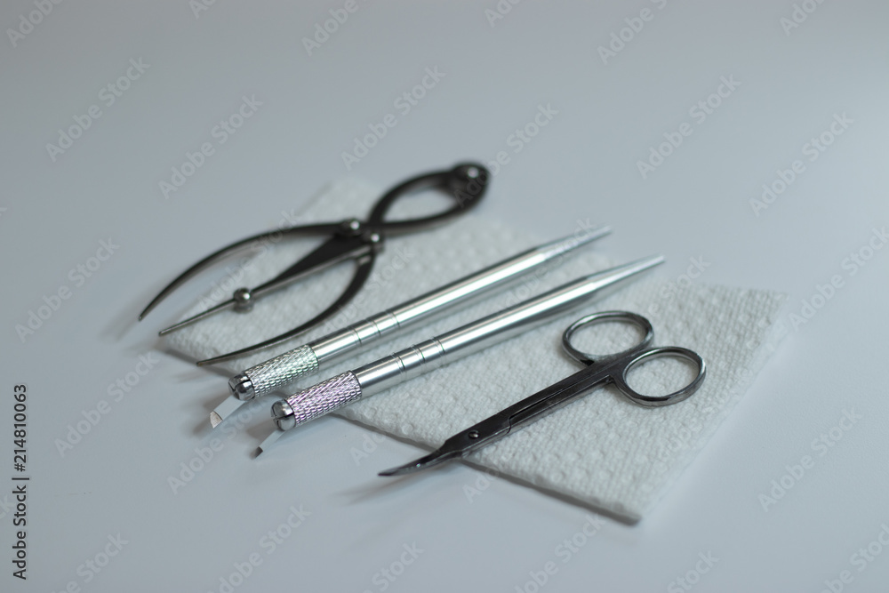 Microblading tools used for applying permanent eyebrow makeup Microblading tools used for applying permanent eyebrow makeup