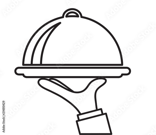 waiter tray with hand restaurant service icon, stock vector illustration
