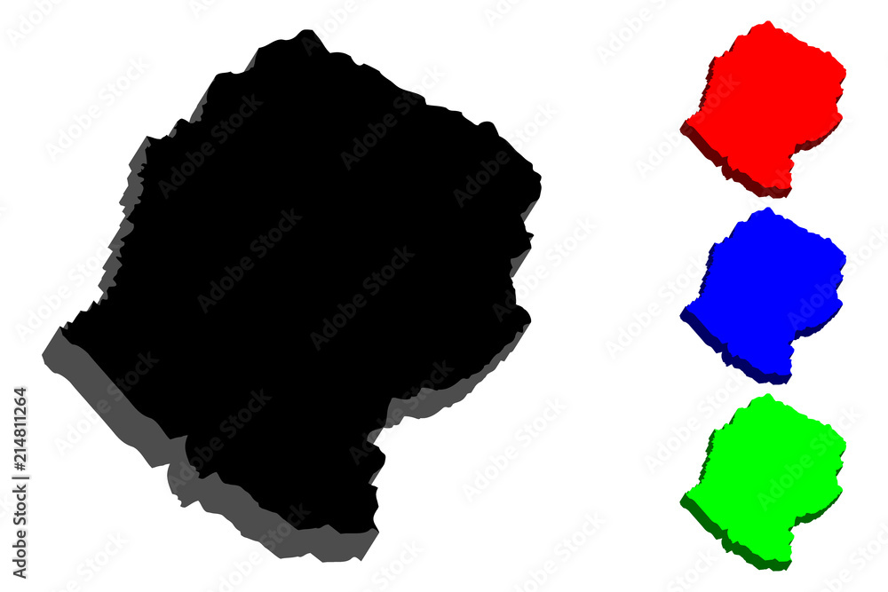 3D map of Lesotho (Kingdom of Lesotho) - black, red, blue and green - vector illustration