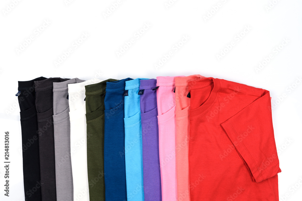 Colorful of cotton T shirt isolated on white background.