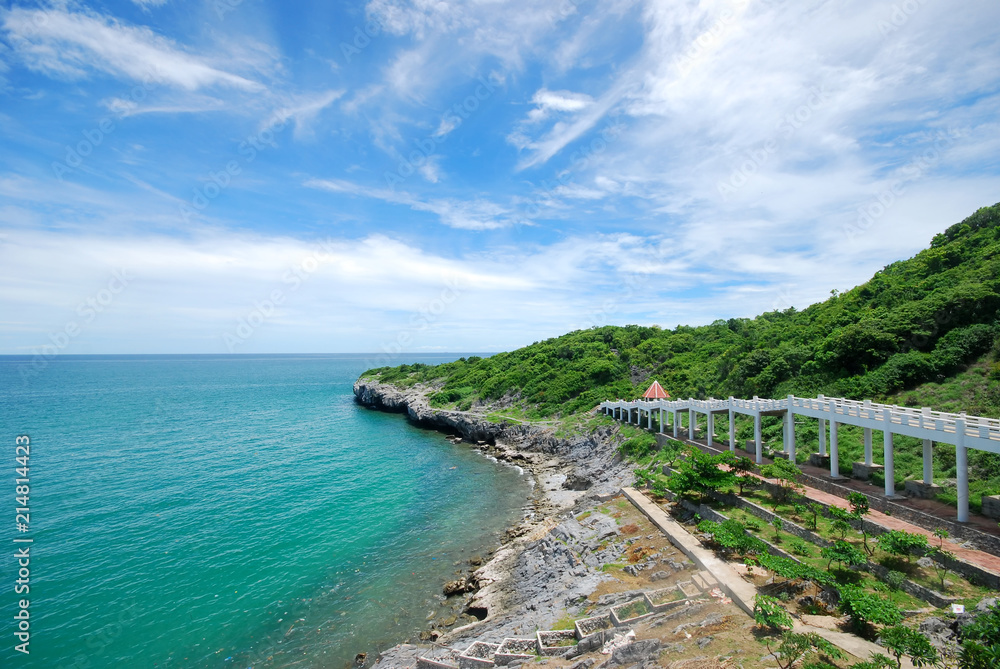 The bridge beside the sea, the walk way for sight seeing the seascape, Si chang island, Thailand