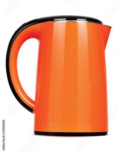 Orange kettle isolated on white. Vector 3d illustration