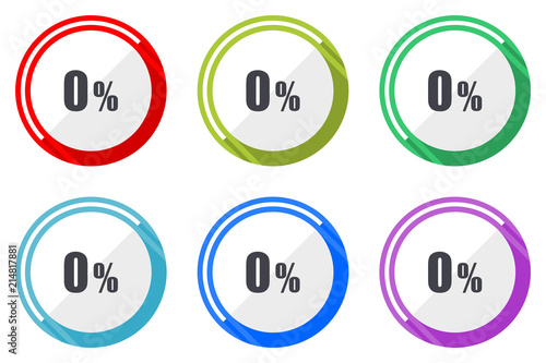 0 percent vector icon set. Colorful flat design web icons on white background in eps 10.