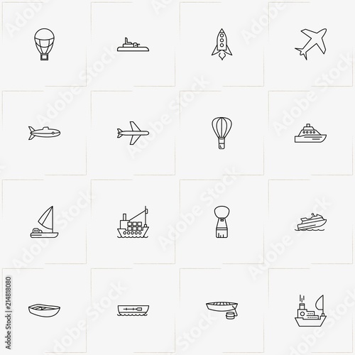 Air And Water Transport line icon set with submarine, yacht and water scooter
