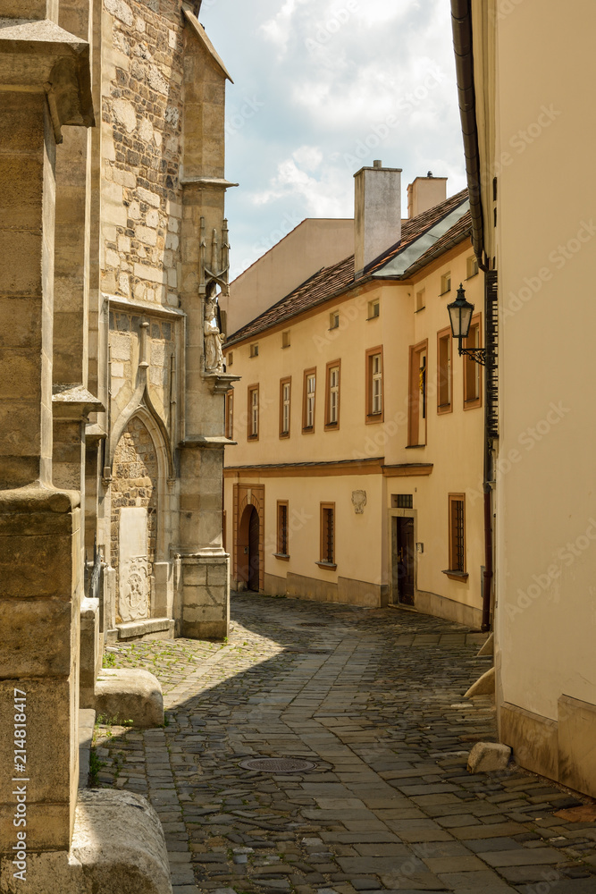 Old narrow street in city centre of Brno