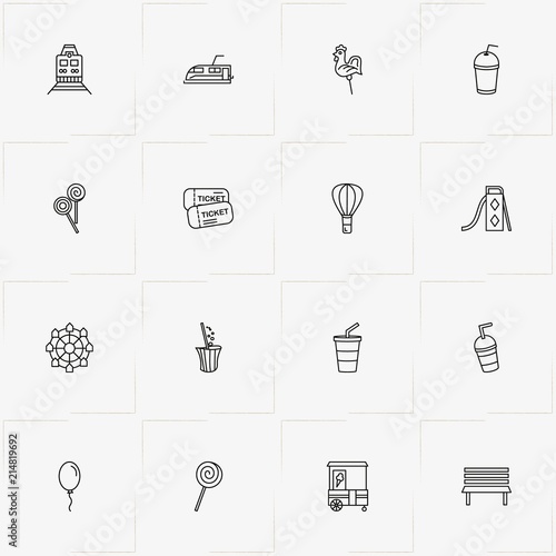 Amusement Park line icon set with swing slide , juice cup and ferris wheel